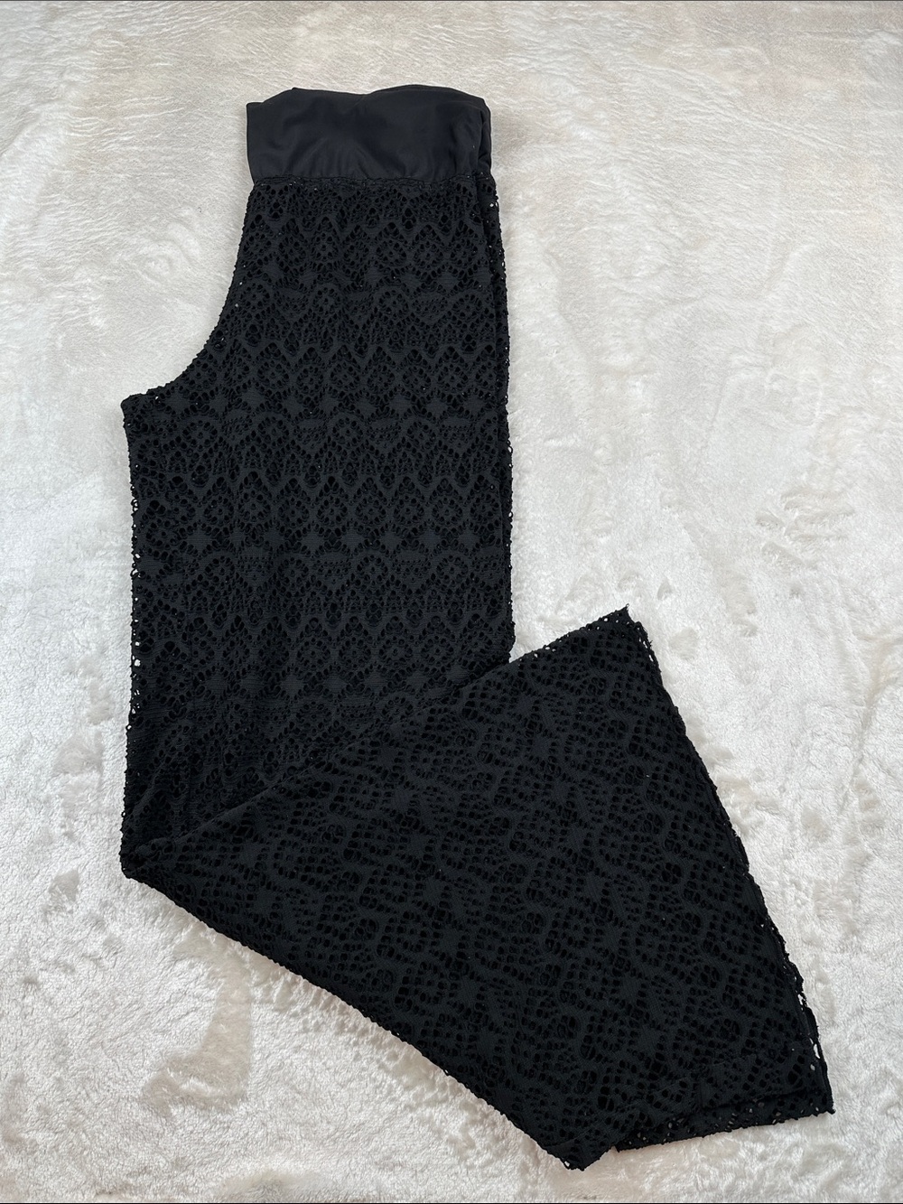 Bisou Bisou Size L Black Lace Wide-Leg Pants | Mesh | Cover-Up | Summer